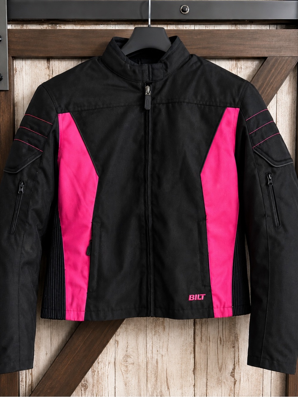 BILT Women's Black and Hot Pink Utility Motorcycle Jacket